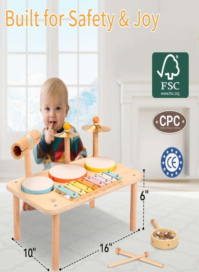 WINGYZ Kids Drum Set - 10-in-1 Montessori Toys for 1-3 Year Old & Wooden Musical Instruments for Toddlers, Baby Musical Toys with Drums, Xylophone, Helps Hand-Eye Coordination, Gift for 1-3 Boys Girls - Image 3